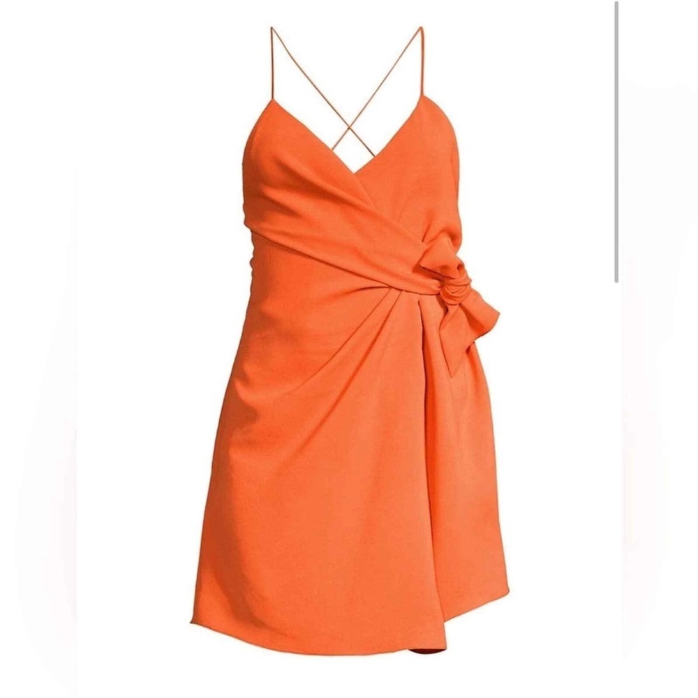 Alice + Olivia Katie Tie Wrap V- Neck Orange Mini Dress (D10)